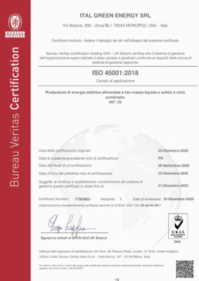 ITAL GREEN ENERGY SRL 45001 - 2018